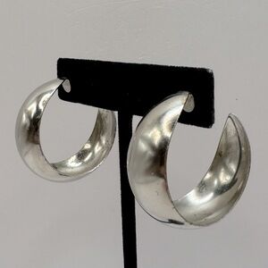 VINTAGE Silver-Tone Wide Hoop Earrings